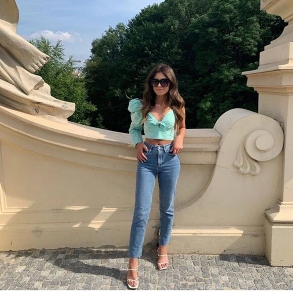 ZARA NEW LIMITED EDITION MINT PUFF SLEEVE ASYMMETRIC TOP SHIRT - Picture 12 of 15